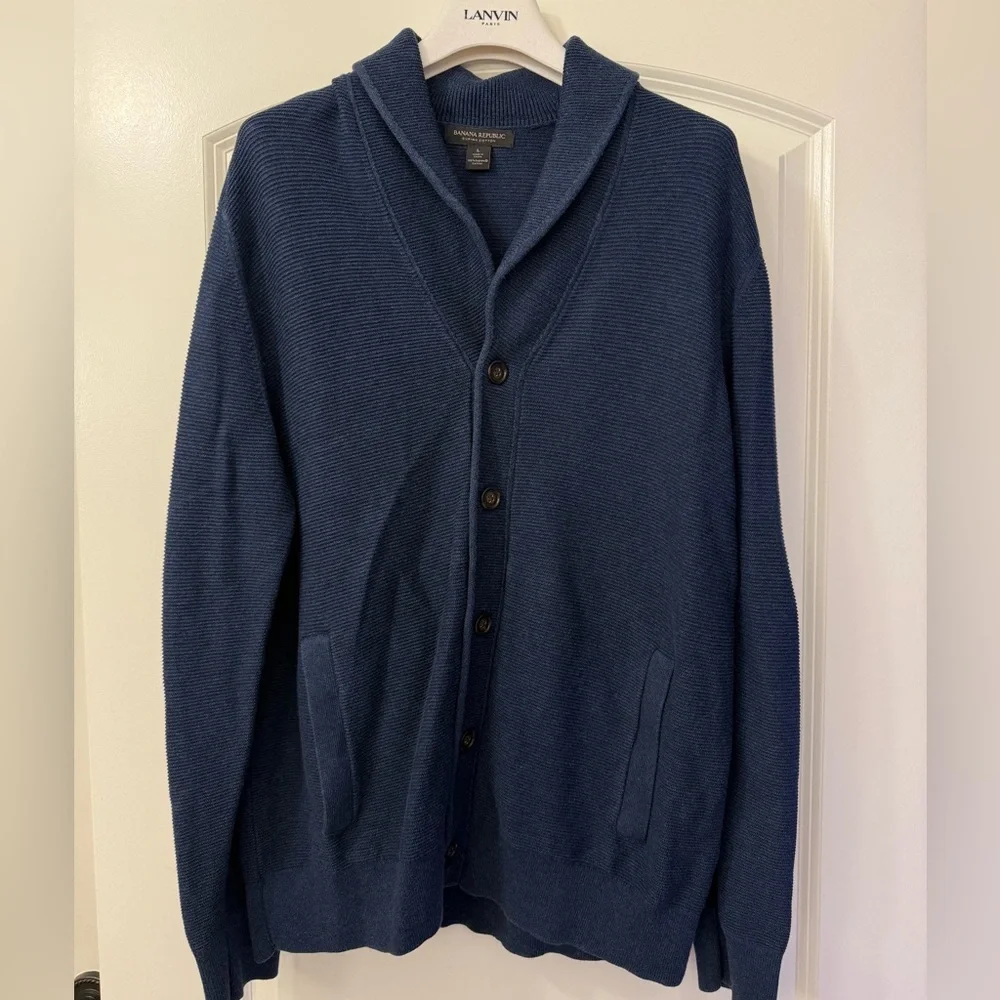 Banana Republic Blue Cardigan Sweater Shawl Collar Knit